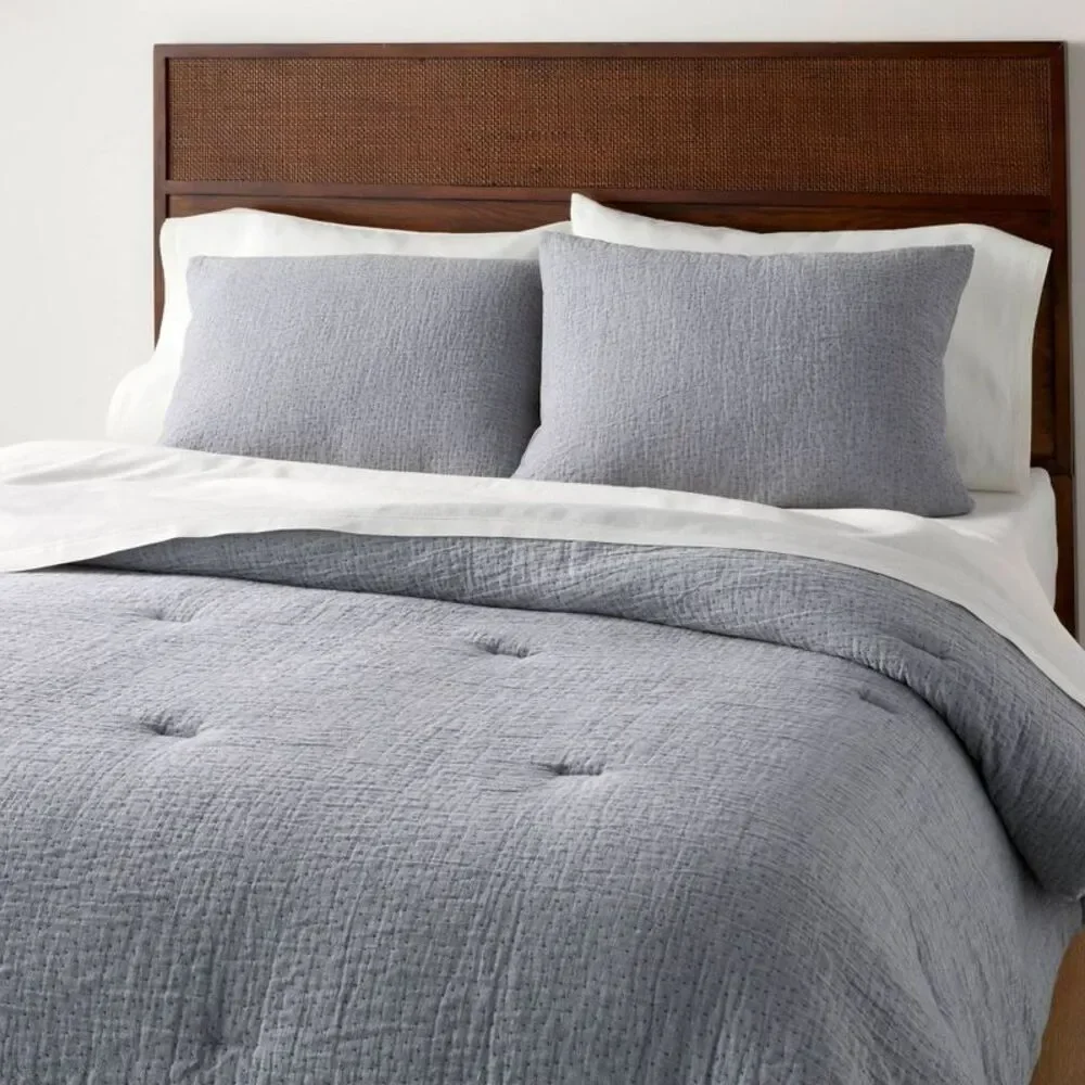Full/Queen Gauze Stitch Pin Dot Duvet Cover Blue - Hearth & Hand with Magnolia